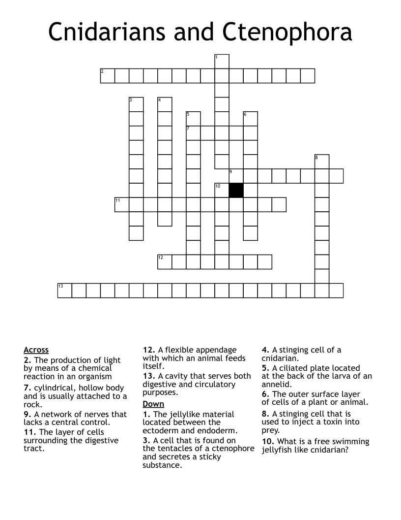 Cnidarians and Ctenophora Crossword
