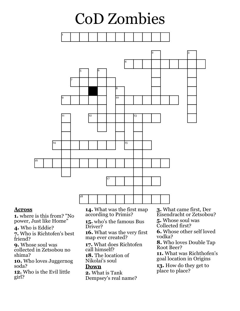 CoD Zombies Crossword