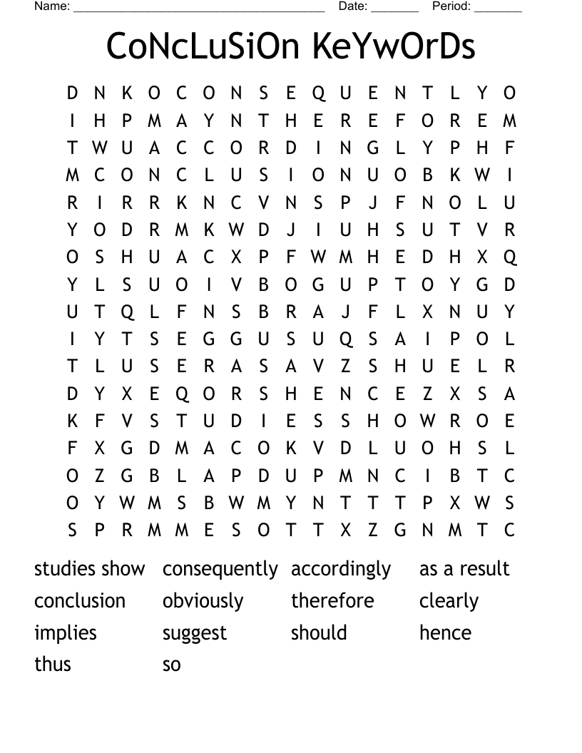 CoNcLuSiOn KeYwOrDs Word Search