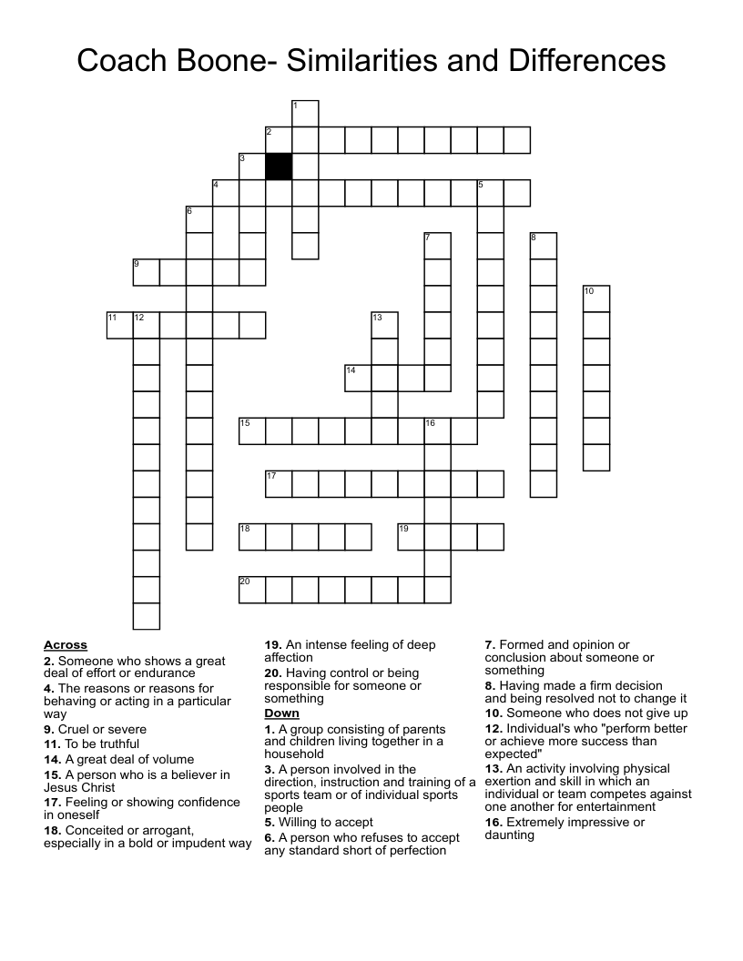 Coach Boone- Similarities and Differences Crossword