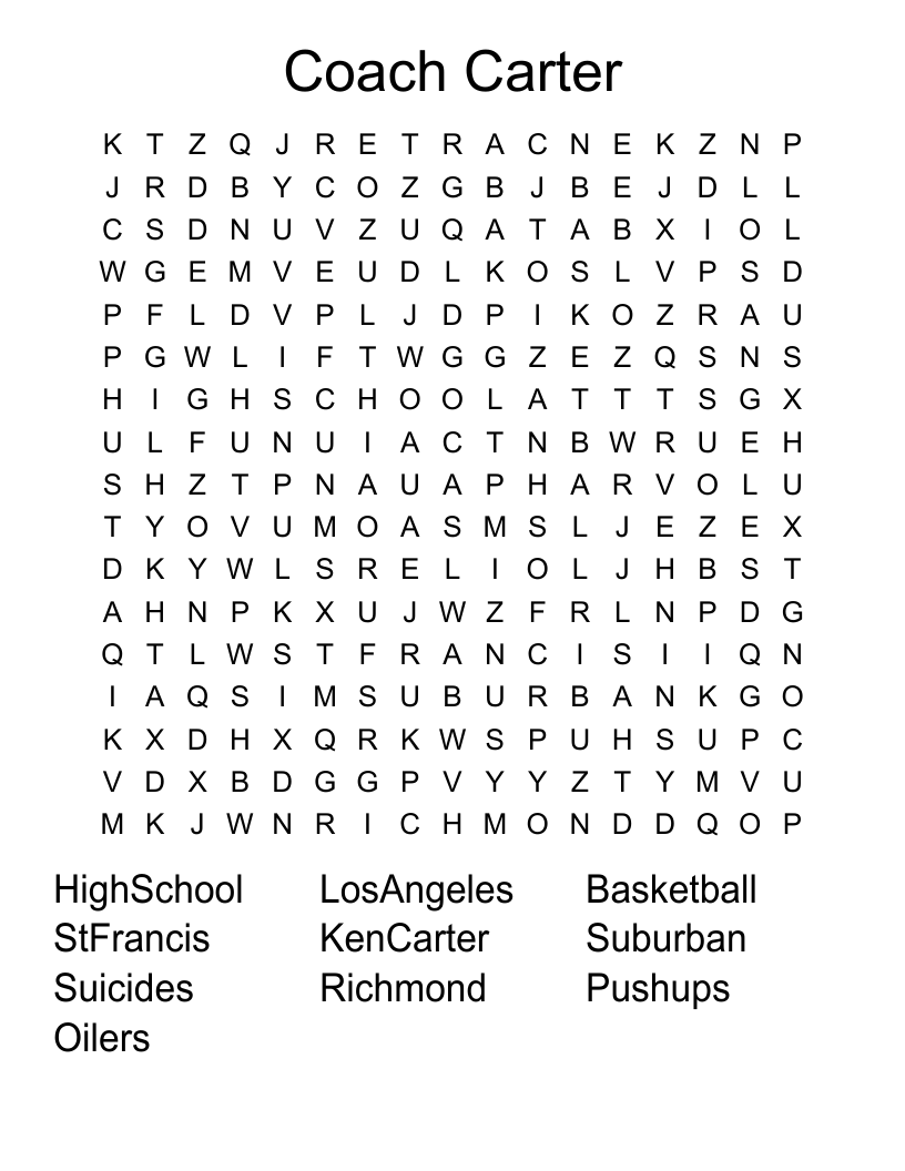 Coach Carter Word Search