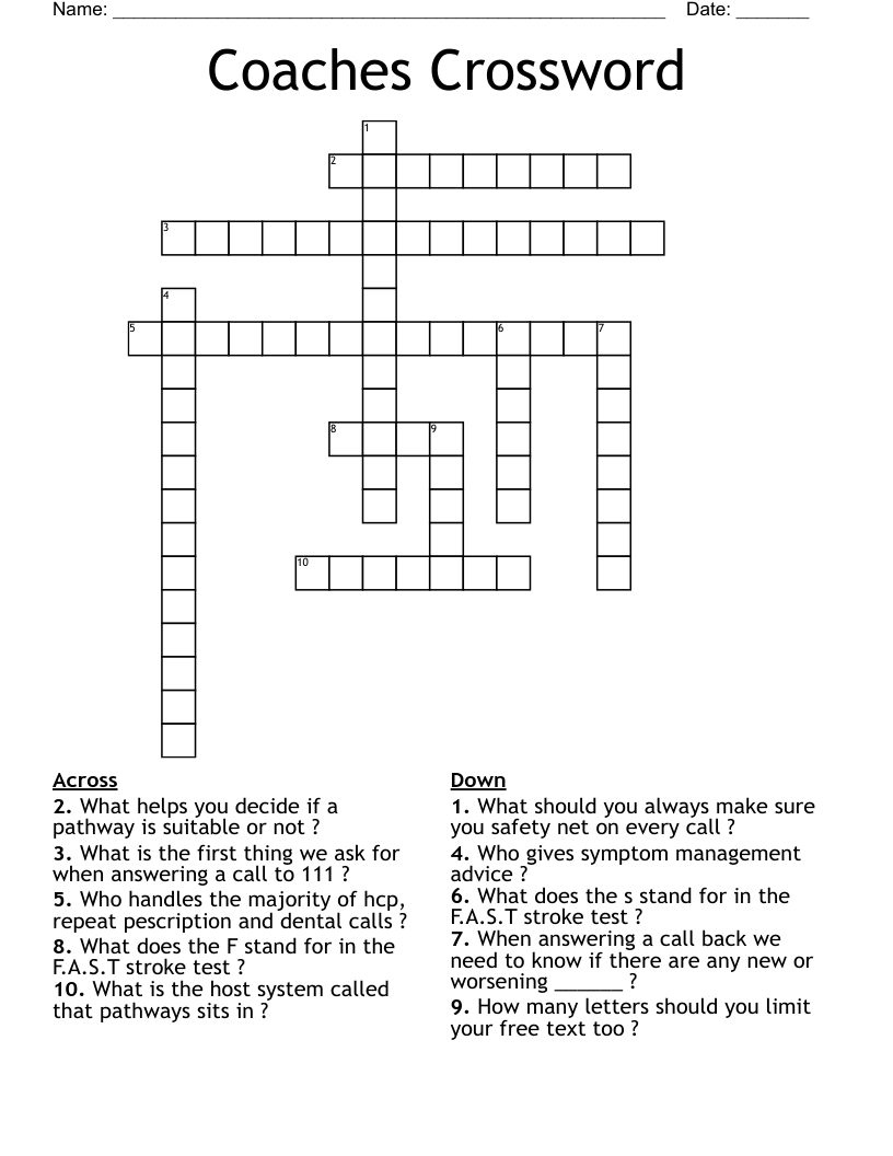 Coaches Crossword