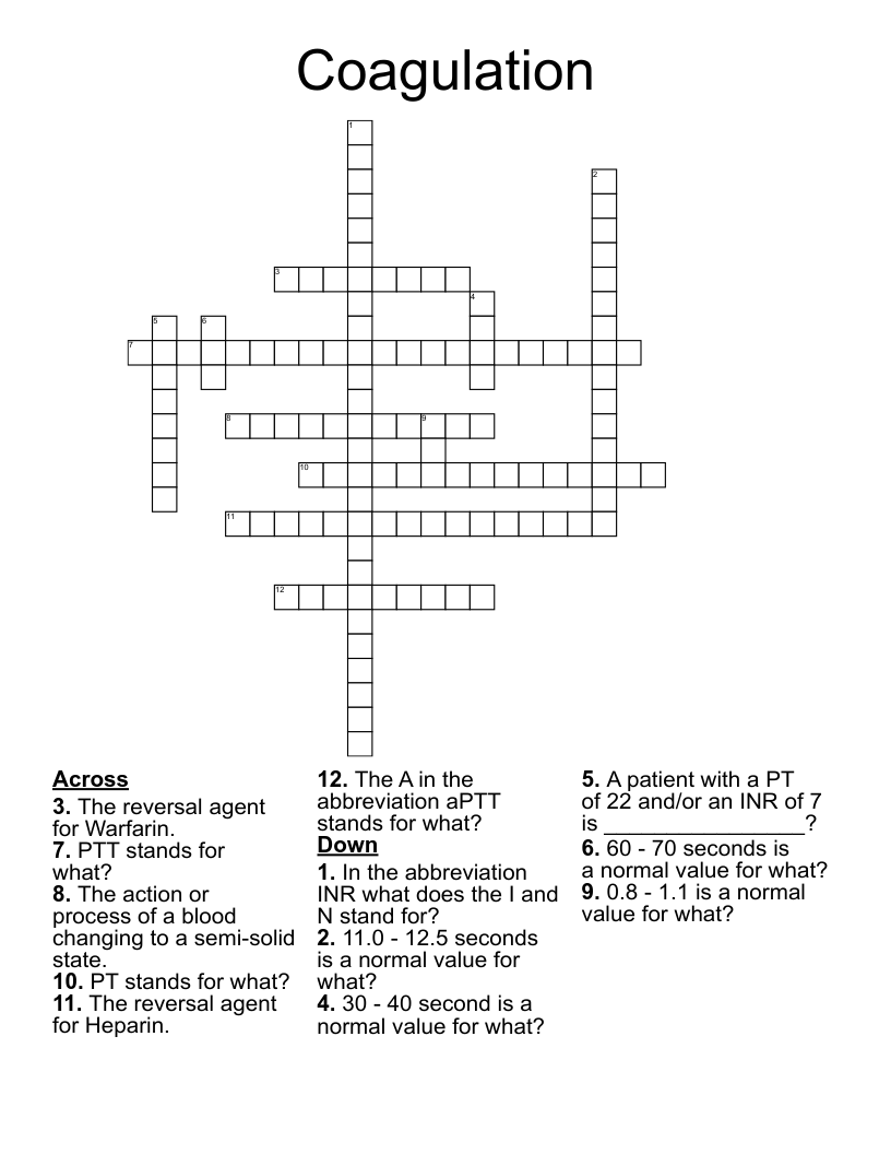 Coagulation Crossword