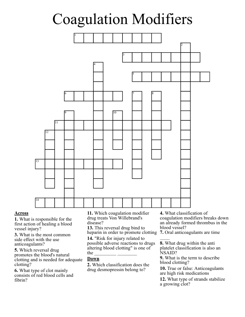 Coagulation Modifiers  Crossword