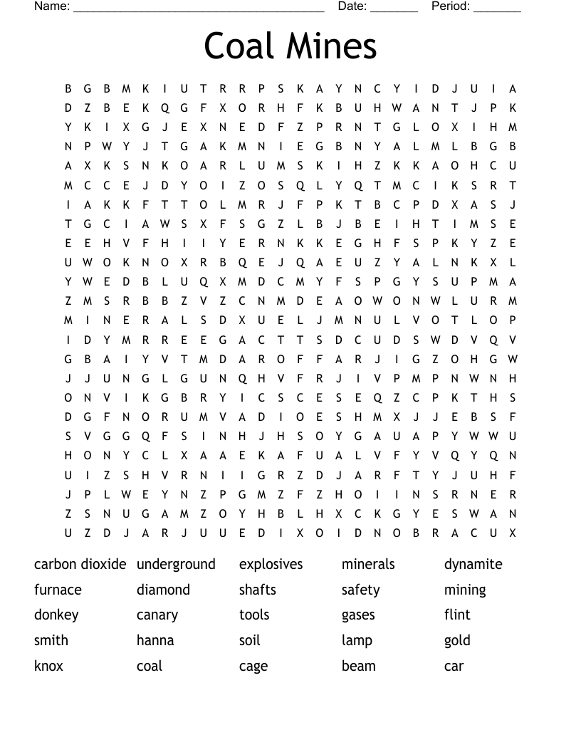 Coal Mines Word Search