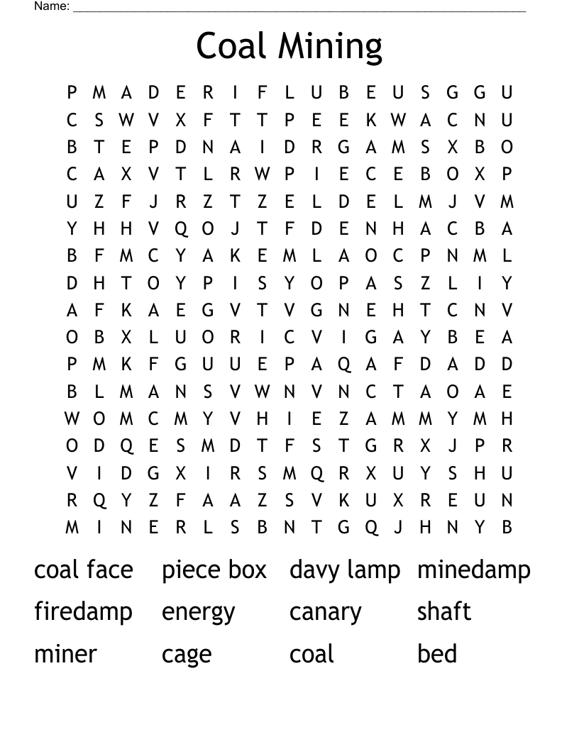 Coal Mining Word Search