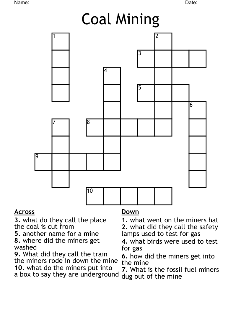 Coal Mining Crossword
