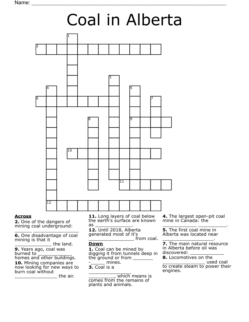 Coal in Alberta Crossword