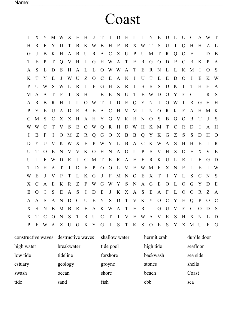 Coast Word Search