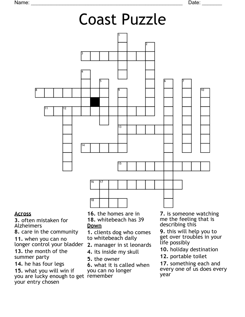 Coast Puzzle Crossword