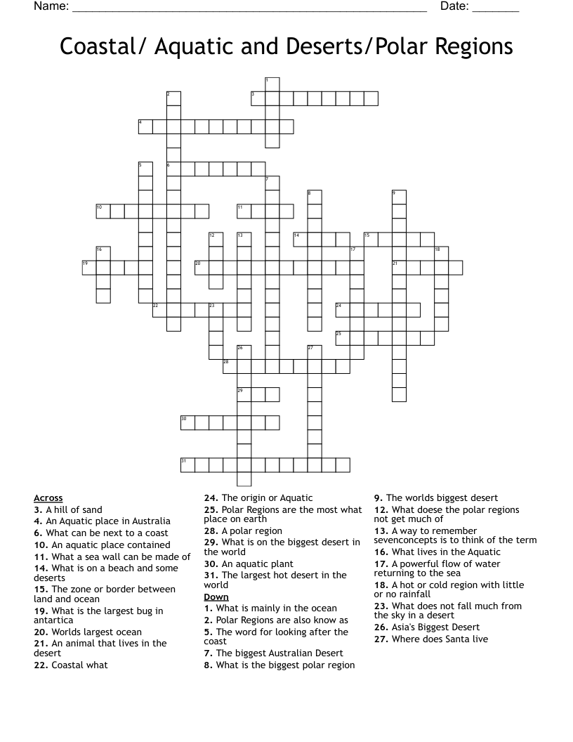 Coastal/ Aquatic and Deserts/Polar Regions Crossword
