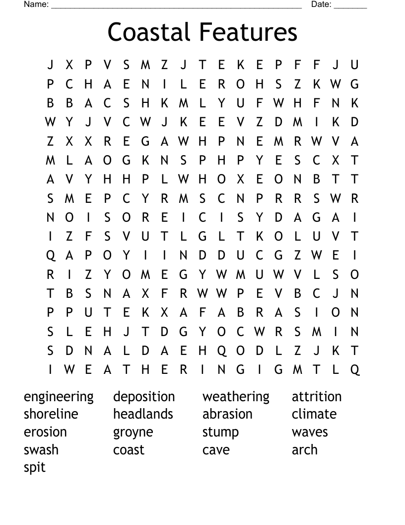 Coastal Features Word Search