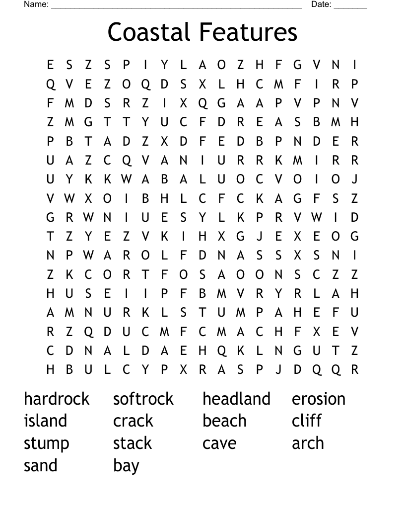 Coastal Features Word Search