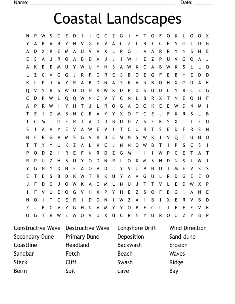 Coastal Landscapes Word Search
