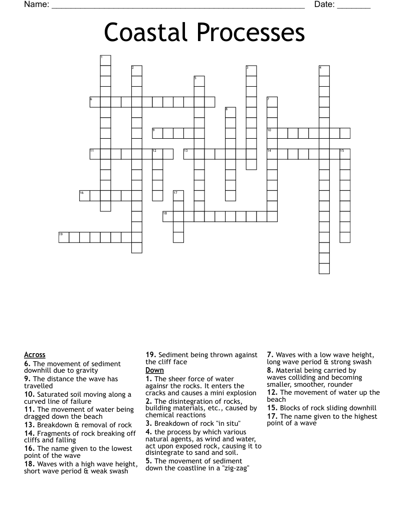 Coastal Processes Crossword