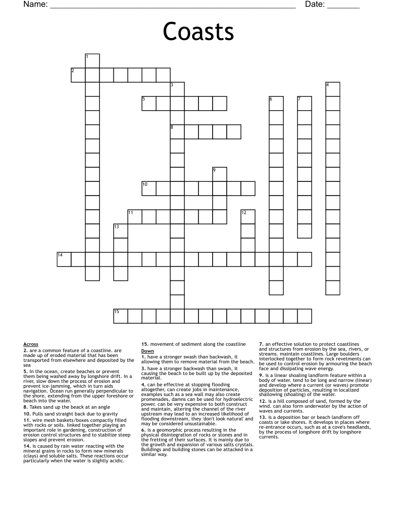 Coasts Crossword