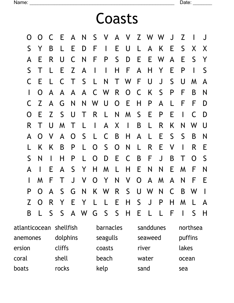 Coasts Word Search