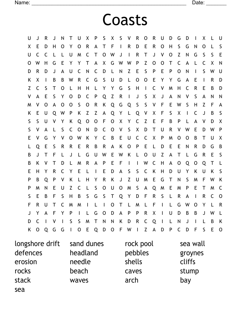 Coasts Word Search