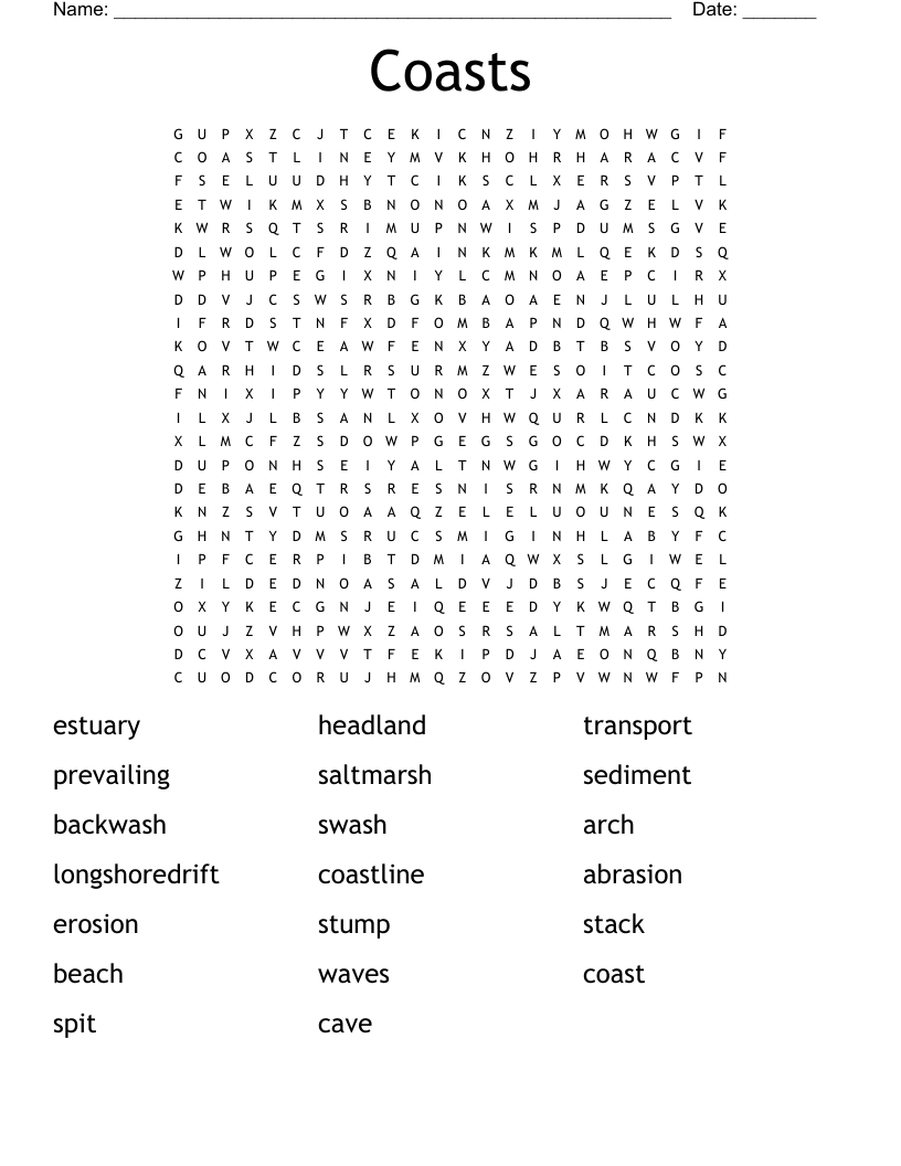 Coasts Word Search