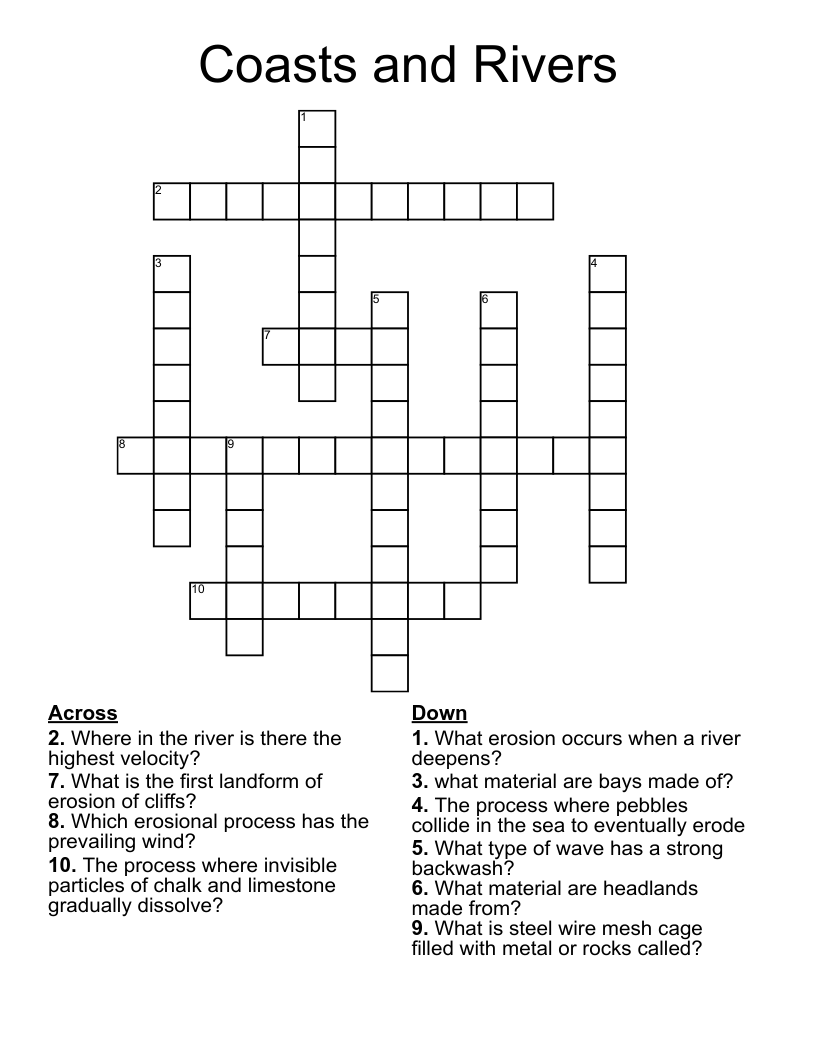 Coasts and Rivers Crossword