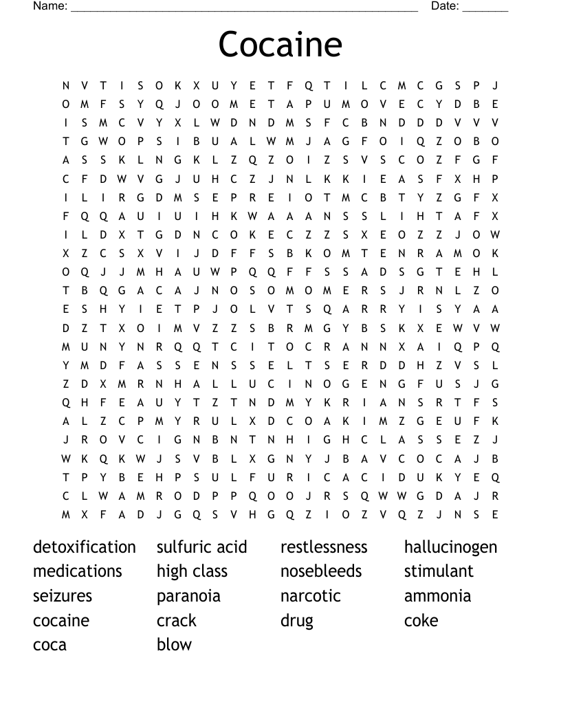 Cocaine Word Search