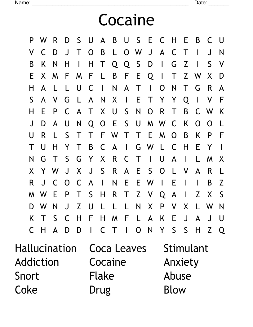 Cocaine Word Search