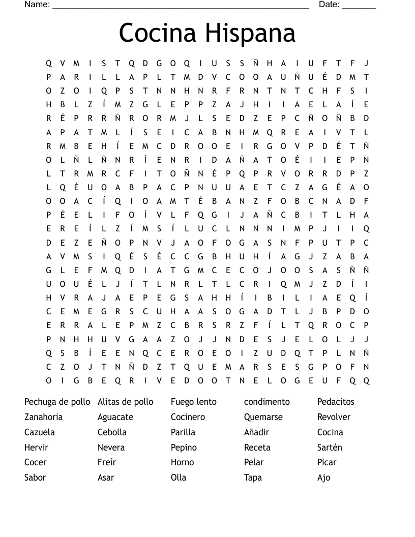 Cocina Hispana Word Search