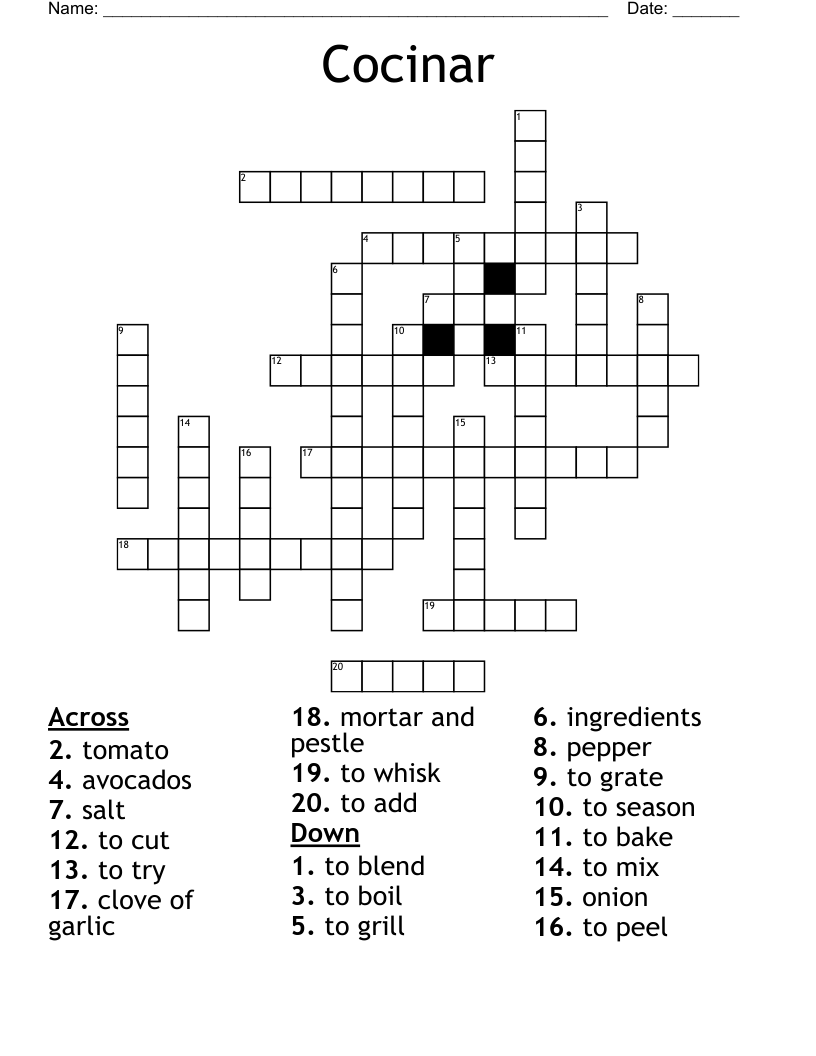 Cocinar Crossword