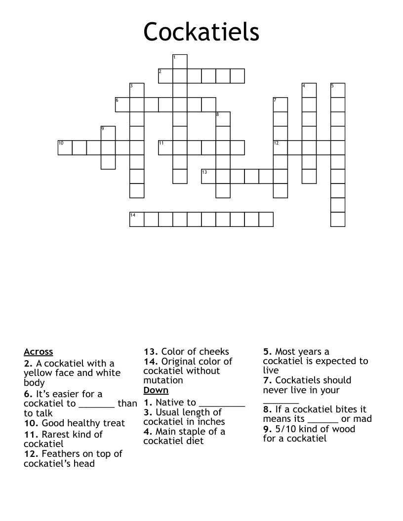 Cockatiels Crossword