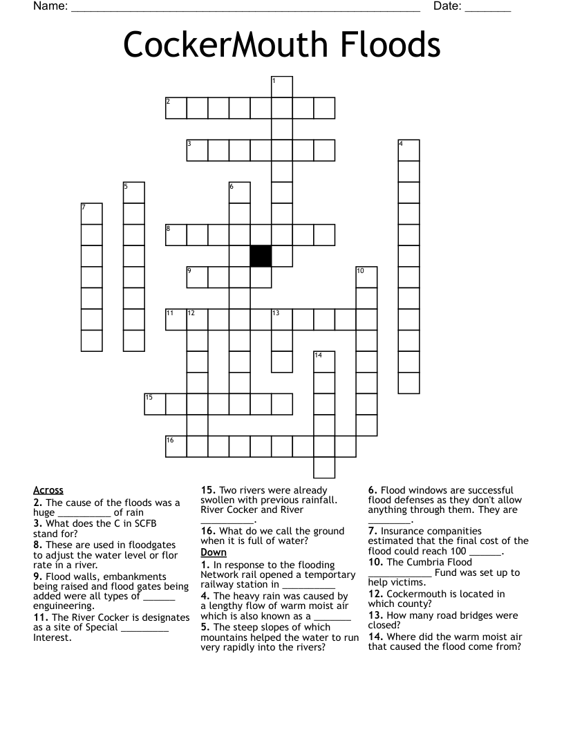 CockerMouth Floods  Crossword