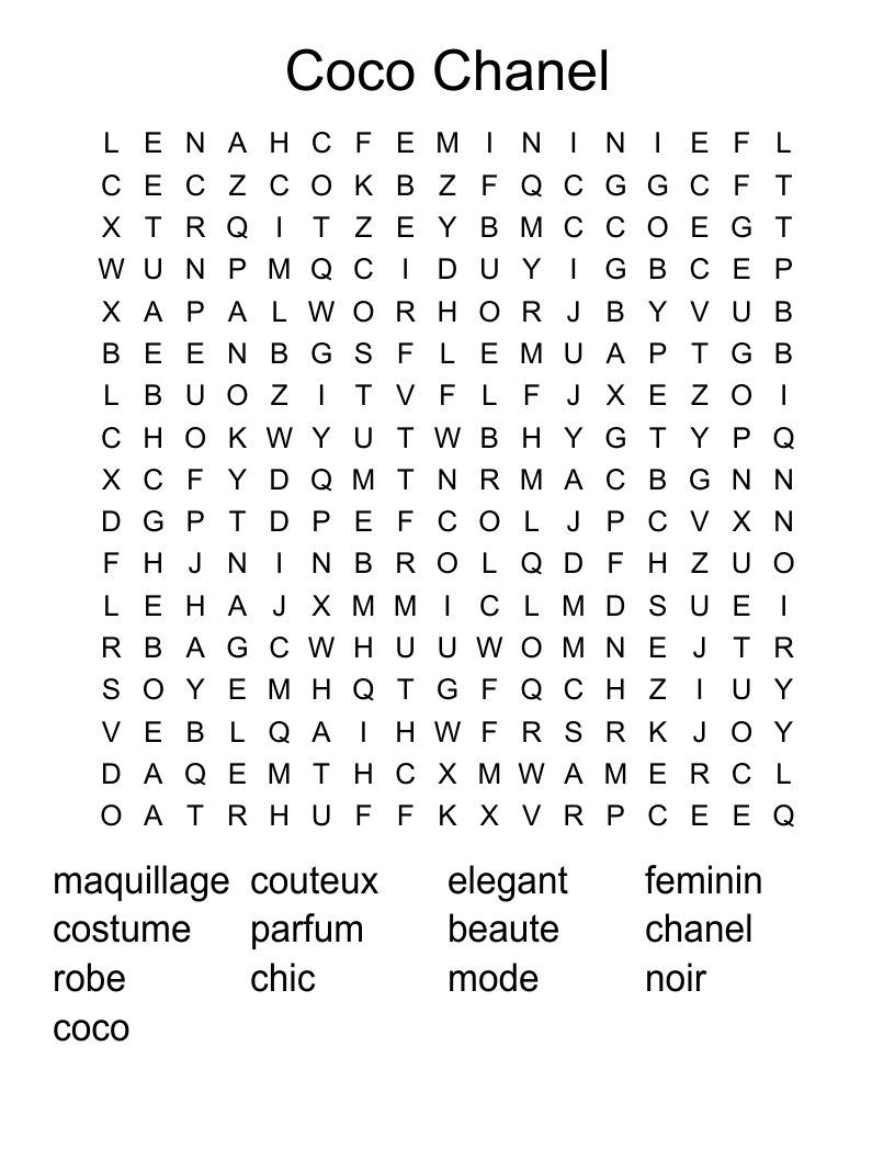 Coco Chanel Word Search