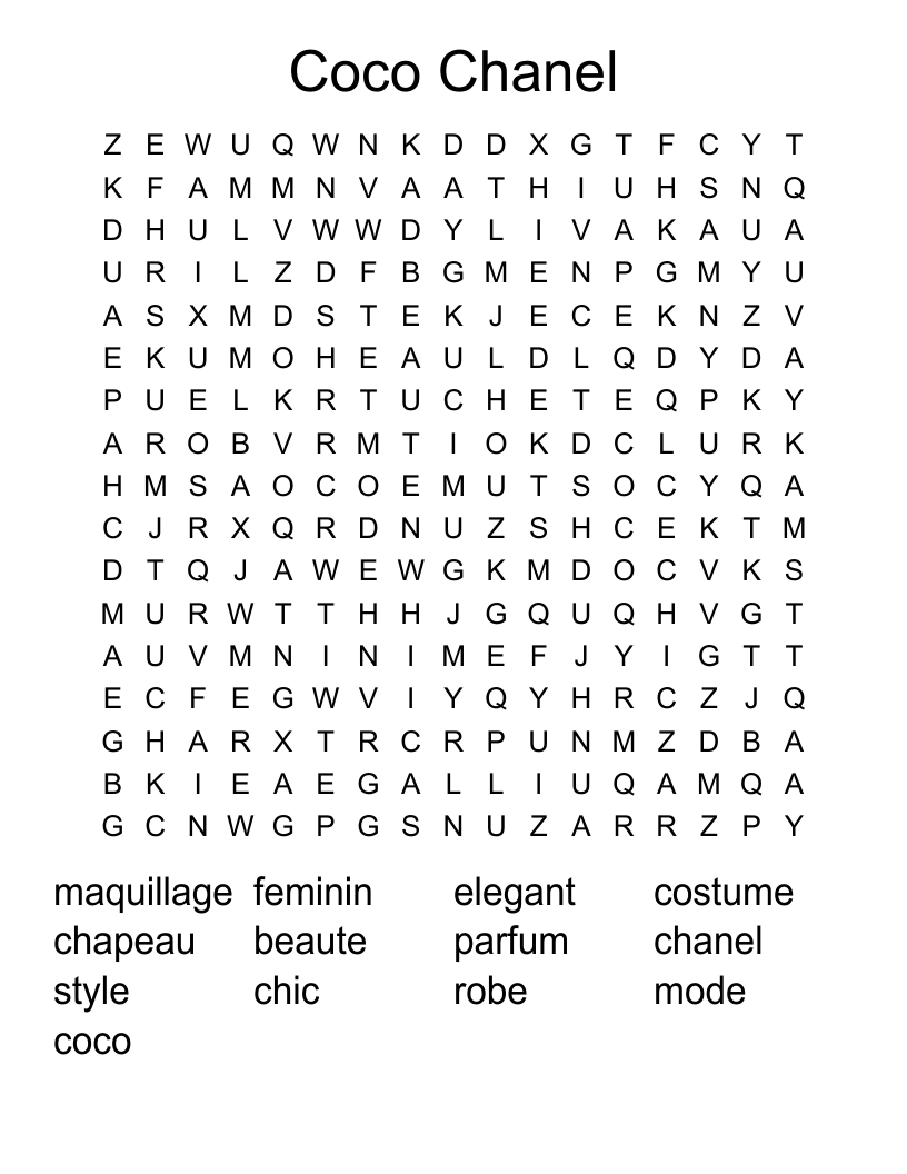 Coco Chanel Word Search