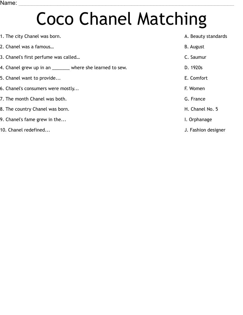 Coco Chanel Matching Worksheet