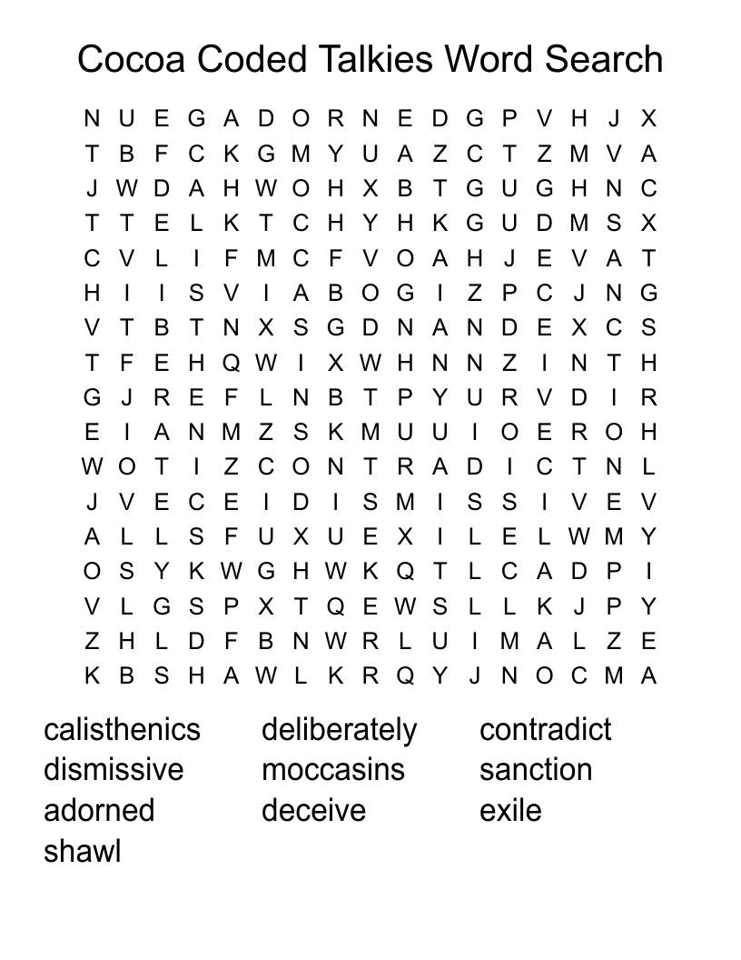 Cocoa Coded Talkies Word Search