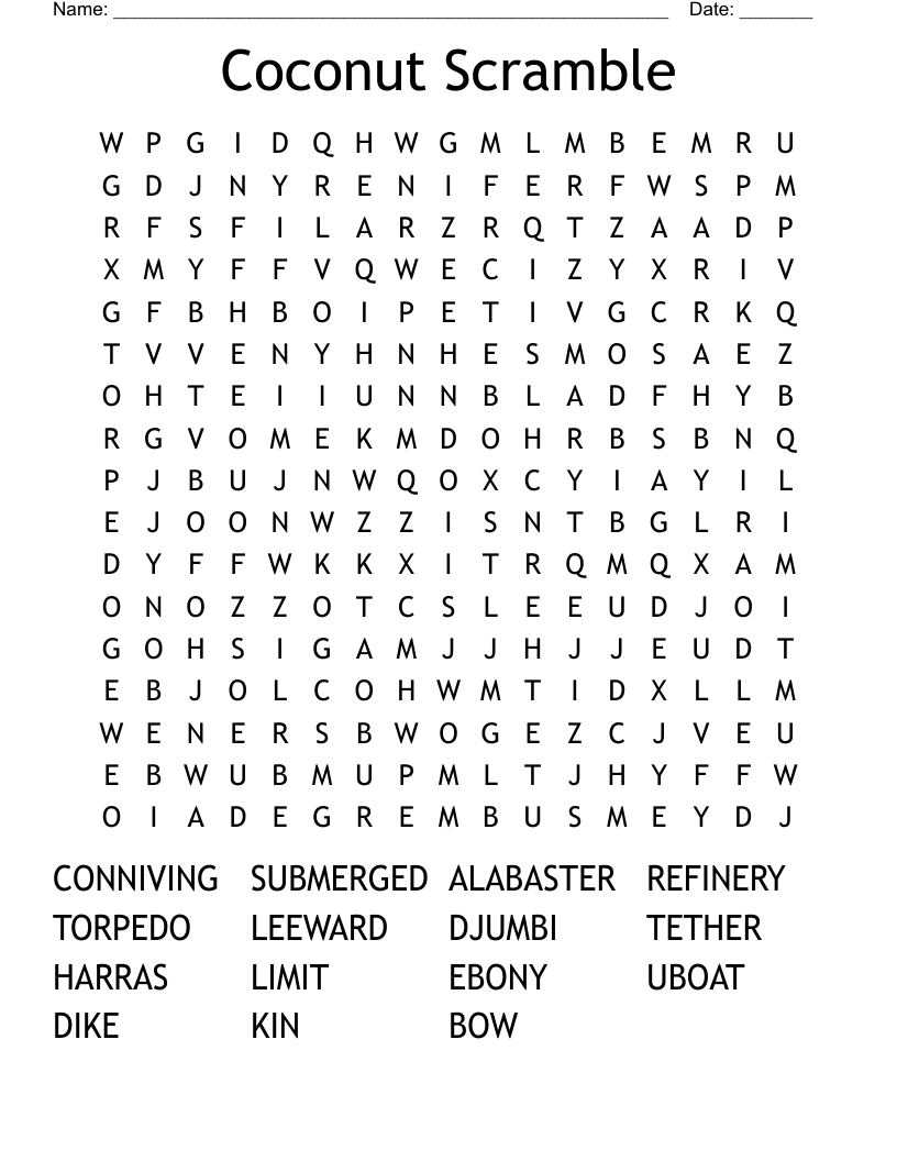 Coconut Scramble Word Search