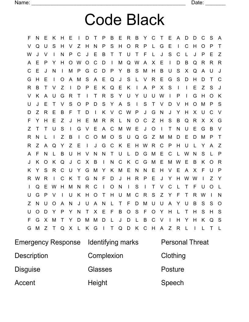 Code Black Word Search