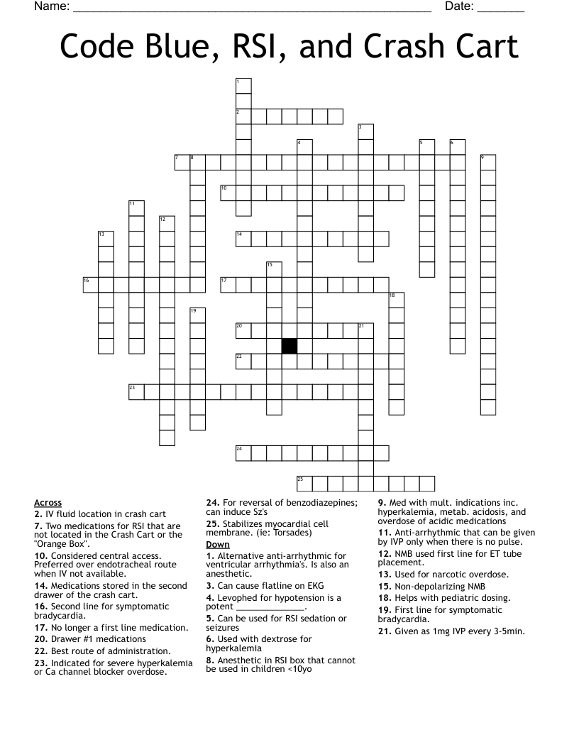 Code Blue, RSI, and Crash Cart Crossword
