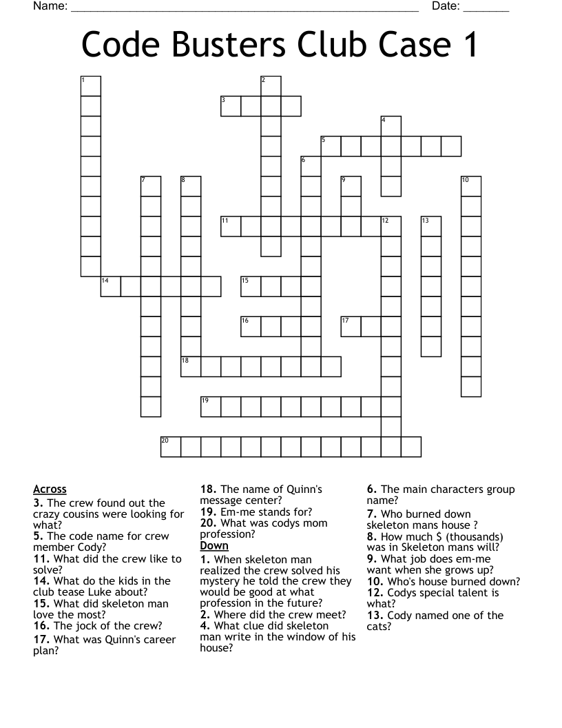 Code Busters Club Case 1 Crossword