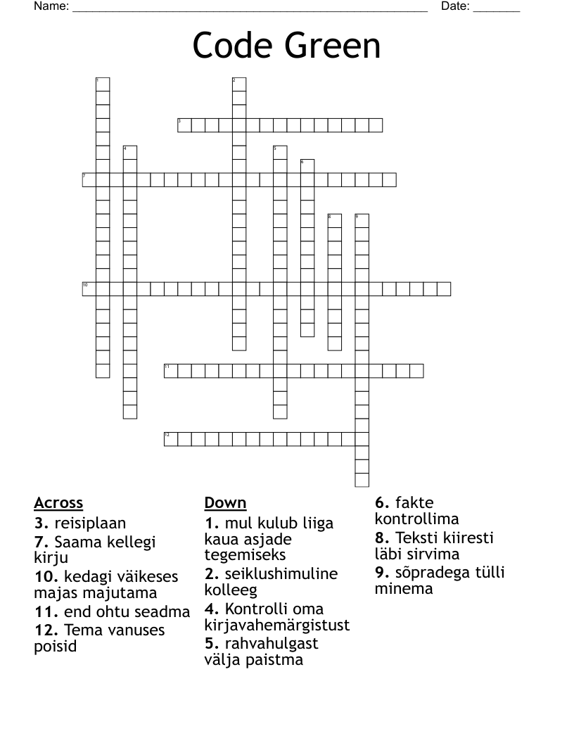 Code Green Crossword