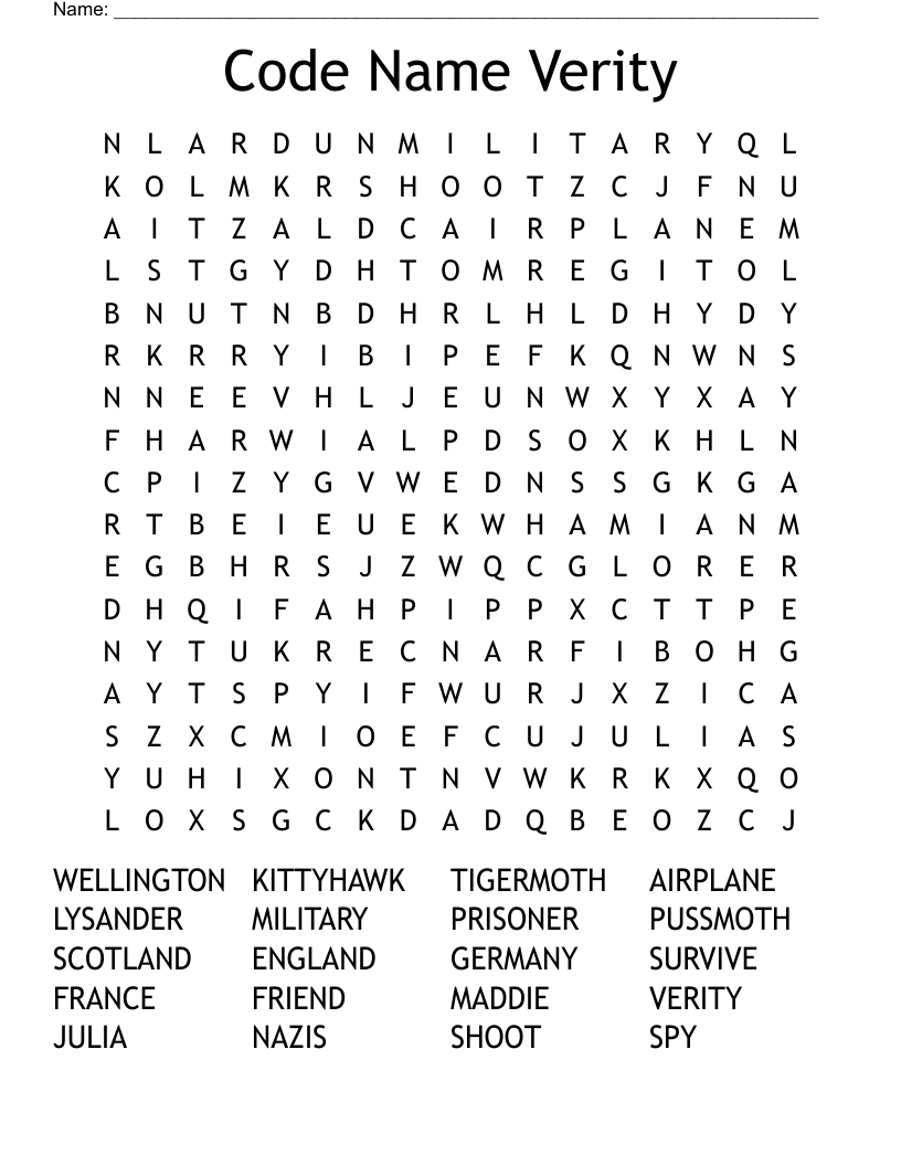 Code Name Verity Word Search