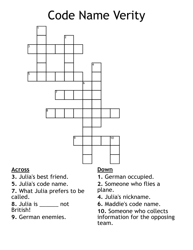 Code Name Verity Crossword