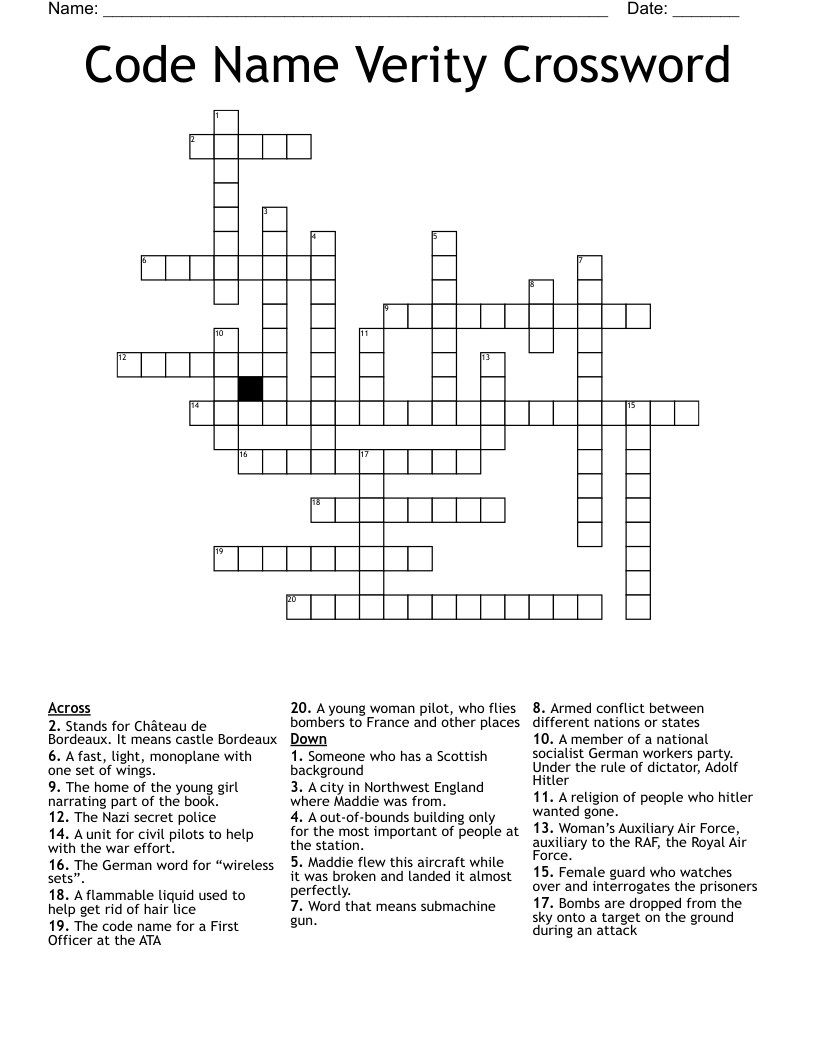 Code Name Verity Crossword