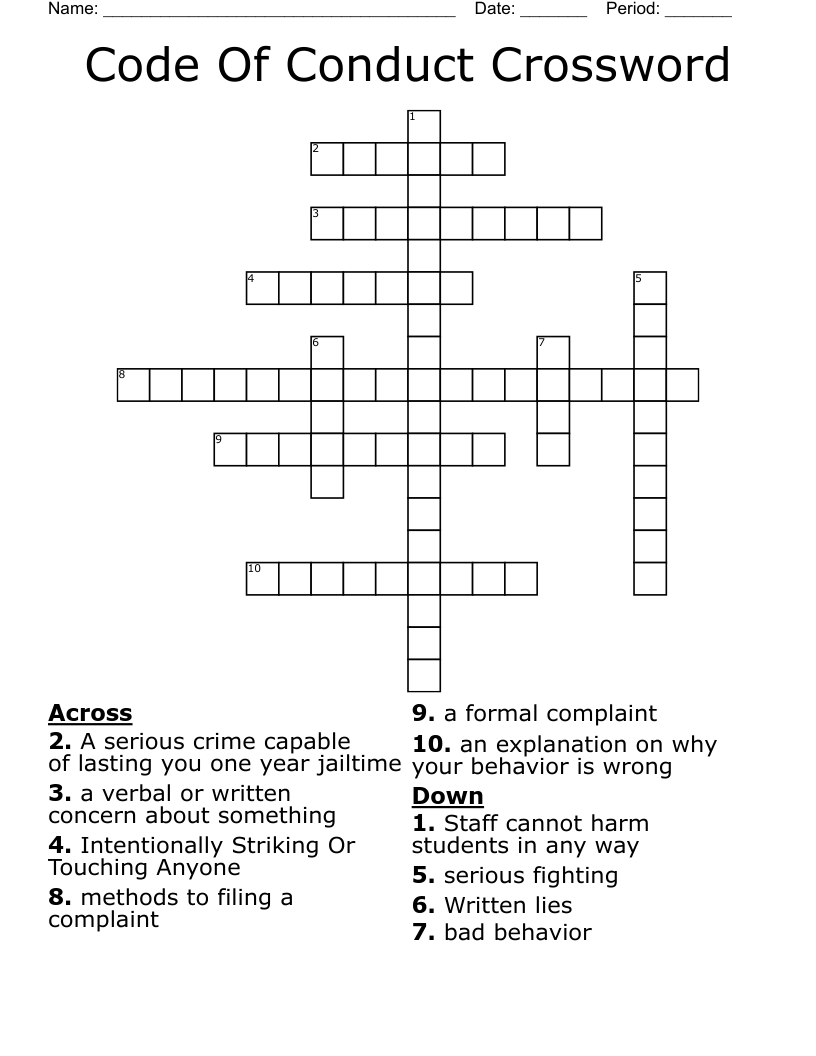 Code Of Conduct Crossword
