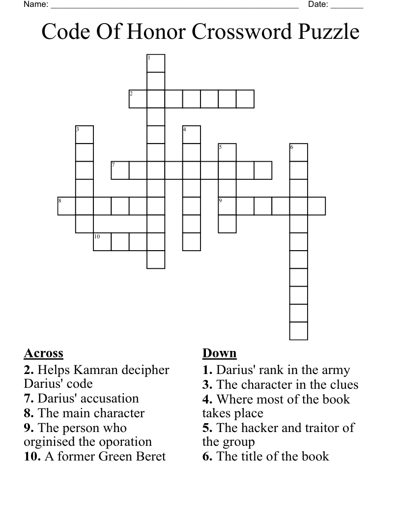 Code Of Honor Crossword Puzzle