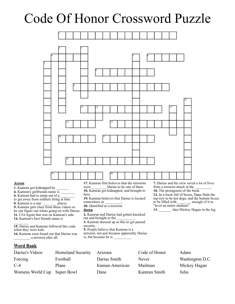 Code Of Honor Crossword Puzzle