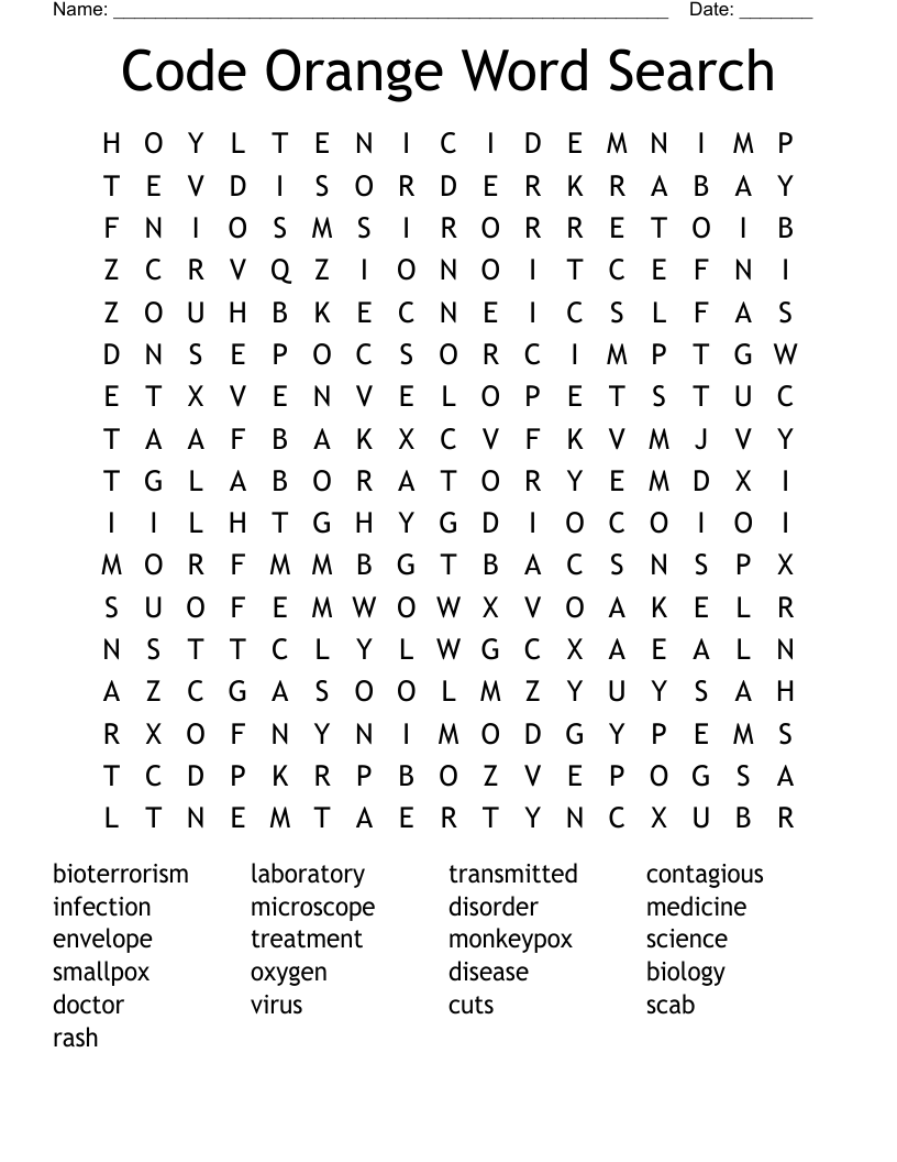 Code Orange Word Search