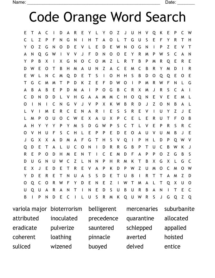 Code Orange Word Search 