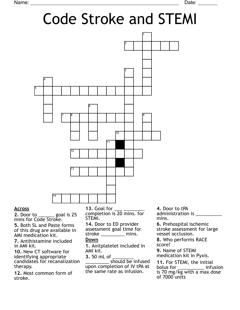 Code Stroke and STEMI Crossword