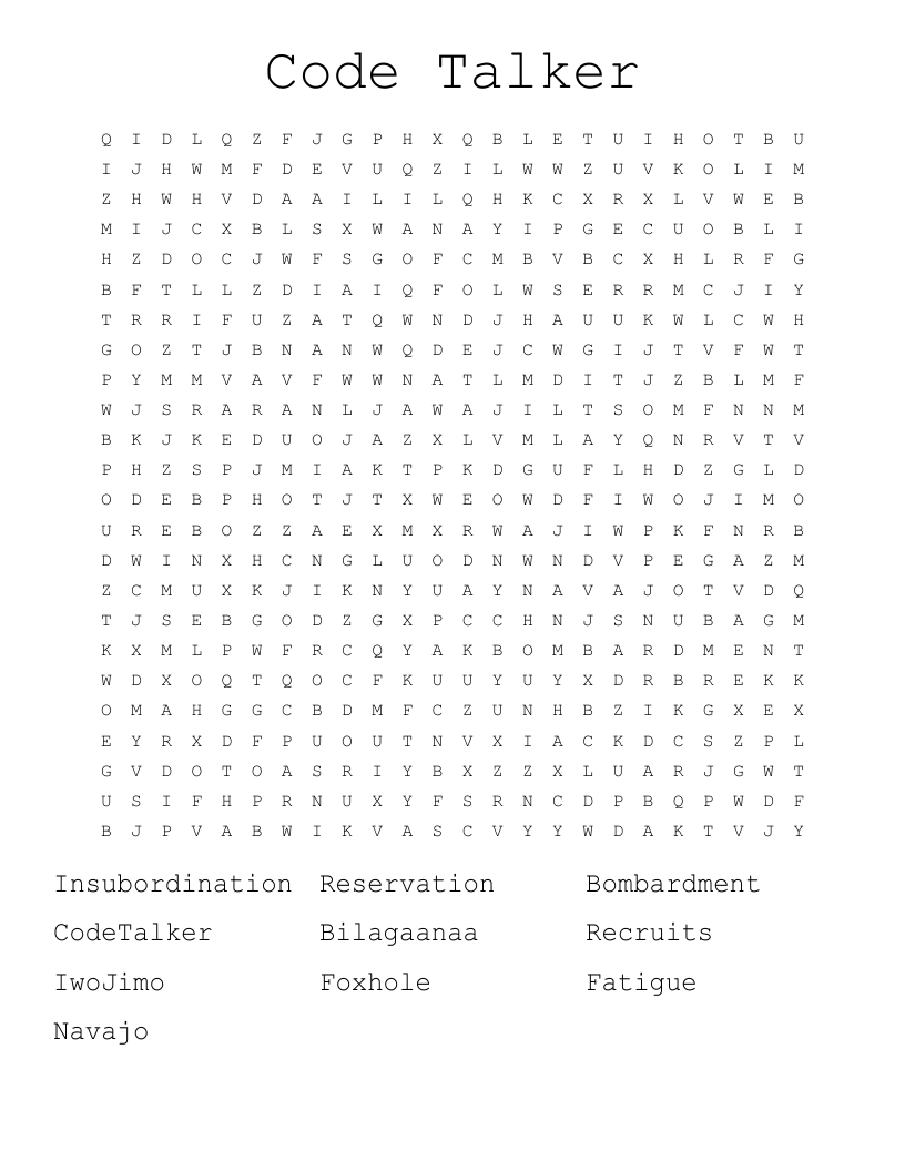 Code Talker Word Search