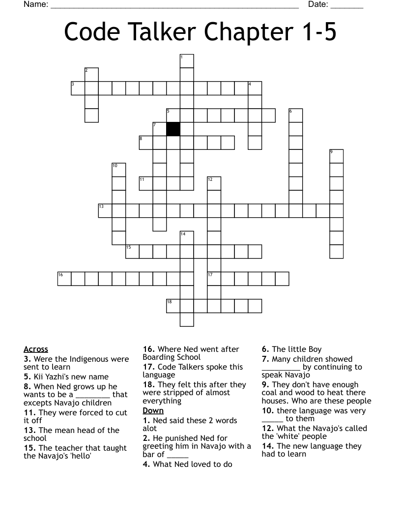 Code Talker Chapter 1-5 Crossword